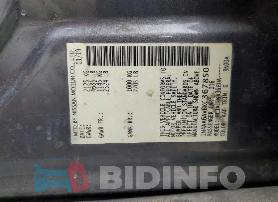 1N4AA6AV8KC367850 Photo# 13