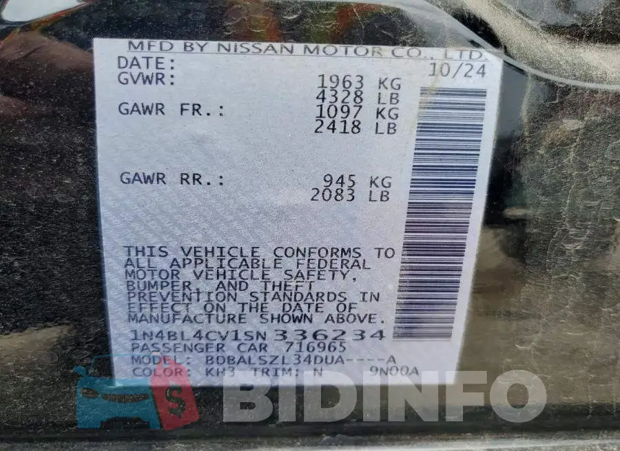 1N4BL4CV1SN336234 Photo# 13