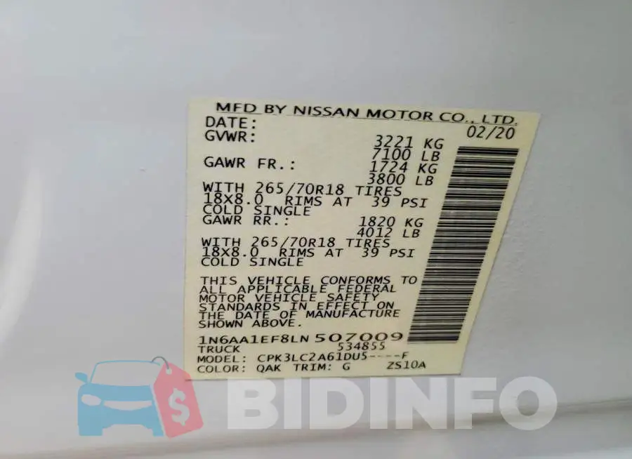 1N6AA1EF8LN507009 Photo# 12