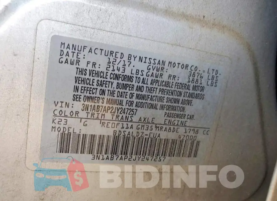 3N1AB7AP2JY247257 Photo# 12