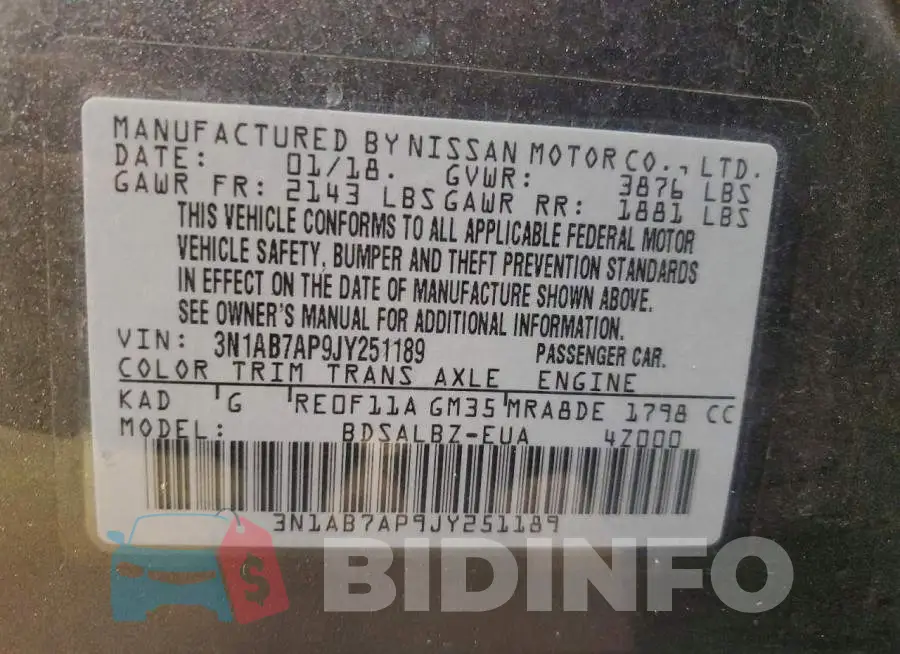3N1AB7AP9JY251189 Photo# 13