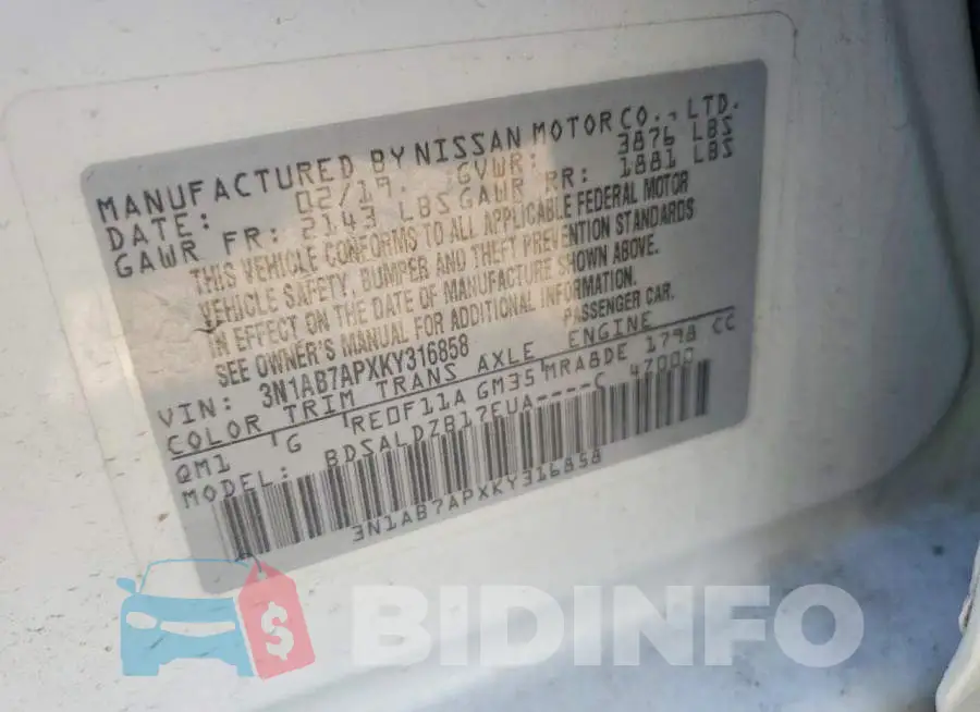 3N1AB7APXKY316858 Photo# 12