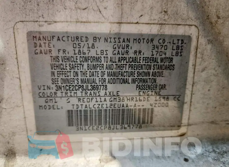 3N1CE2CP8JL369778 Photo# 12