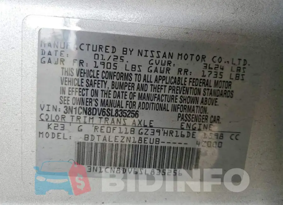 3N1CN8DV6SL835256 Photo# 12