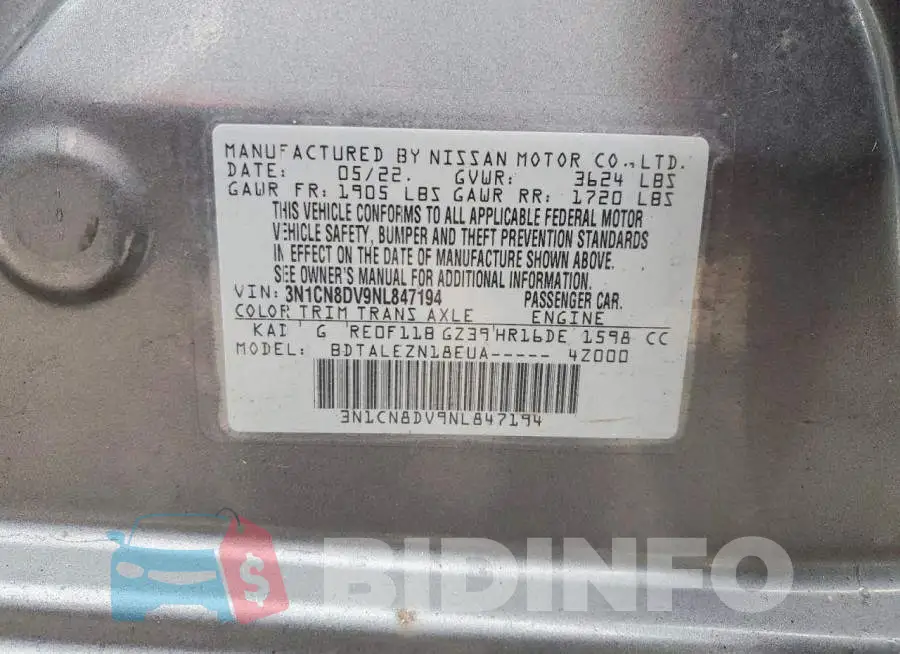 3N1CN8DV9NL847194 Photo# 13