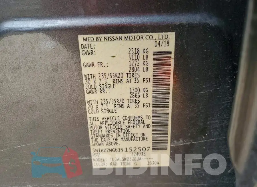 5N1AZ2MG6JN152507 Photo# 13