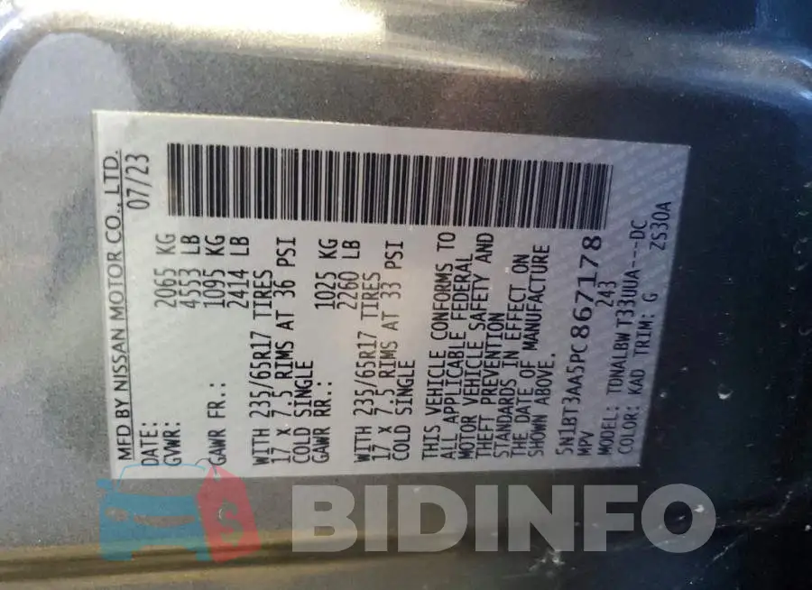 5N1BT3AA5PC867178 Photo# 13