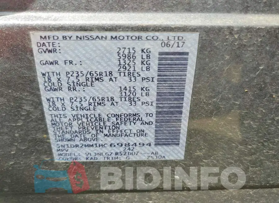5N1DR2MM1HC698494 Photo# 14