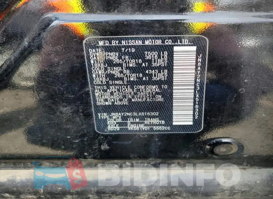 JN8AY2NC3LX516302 Photo# 13