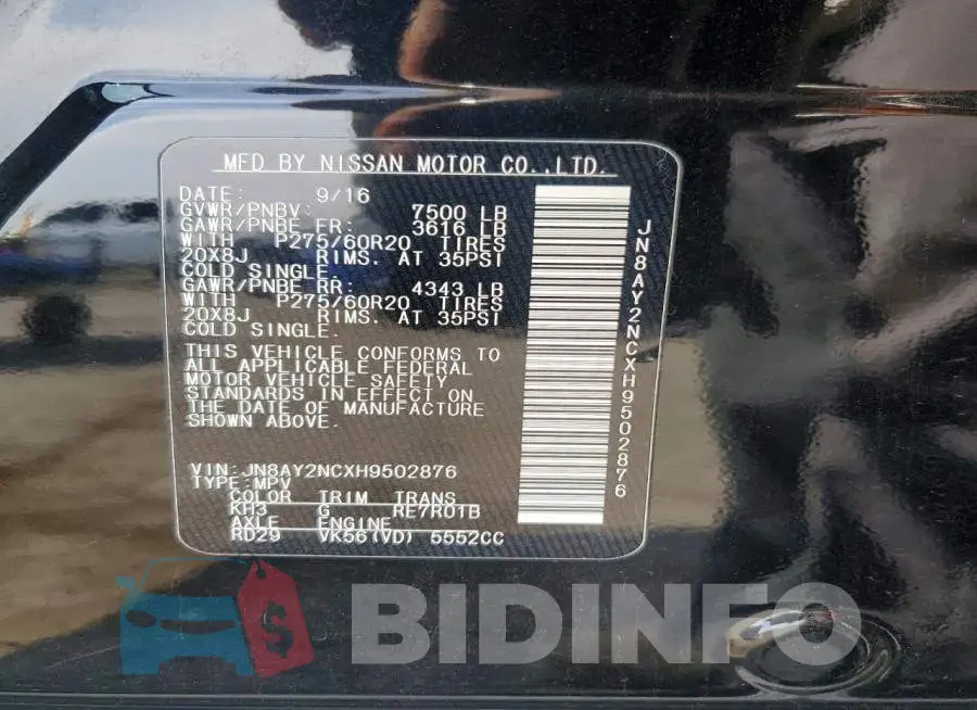 JN8AY2NCXH9502876 Photo# 13