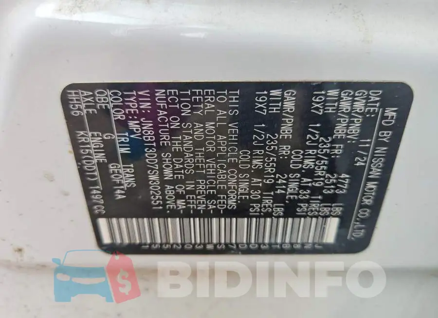 JN8BT3DD7SW302551 Photo# 14