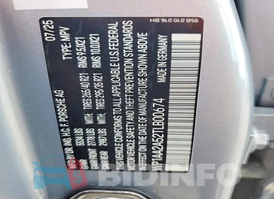 WP1AA2A52TLB00674 Photo# 13