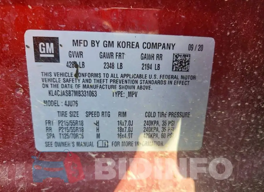KL4CJASB7MB331063 Photo# 13