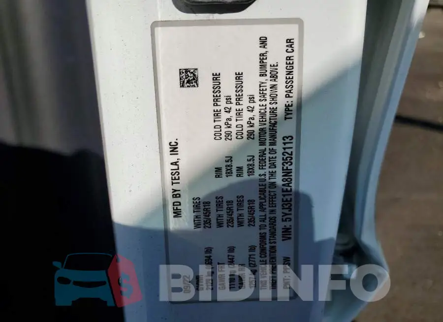 5YJ3E1EA8NF352113 Photo# 12