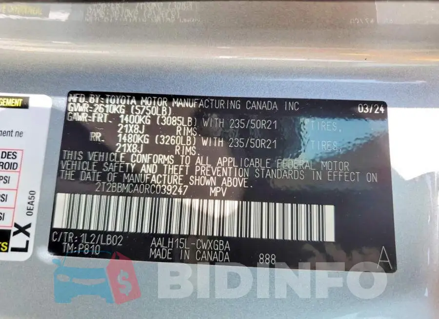 2T2BBMCA0RC039247 Photo# 13