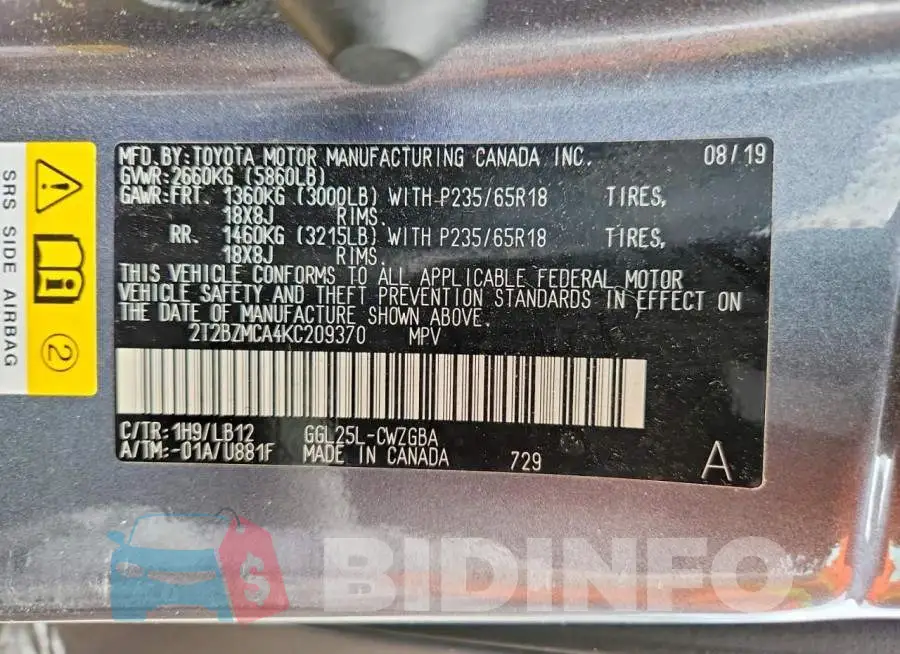 2T2BZMCA4KC209370 Photo# 13