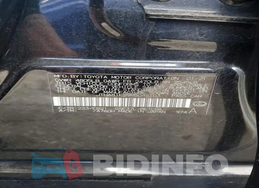 JTHA81F29M5045103 Photo# 12