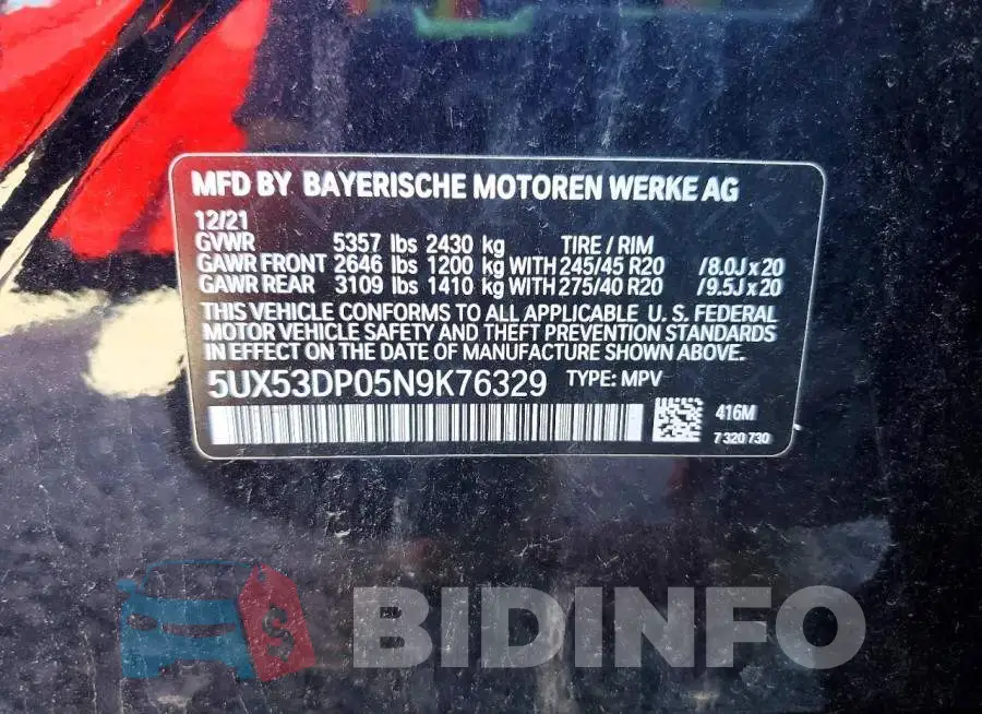 5UX53DP05N9K76329 Photo# 13