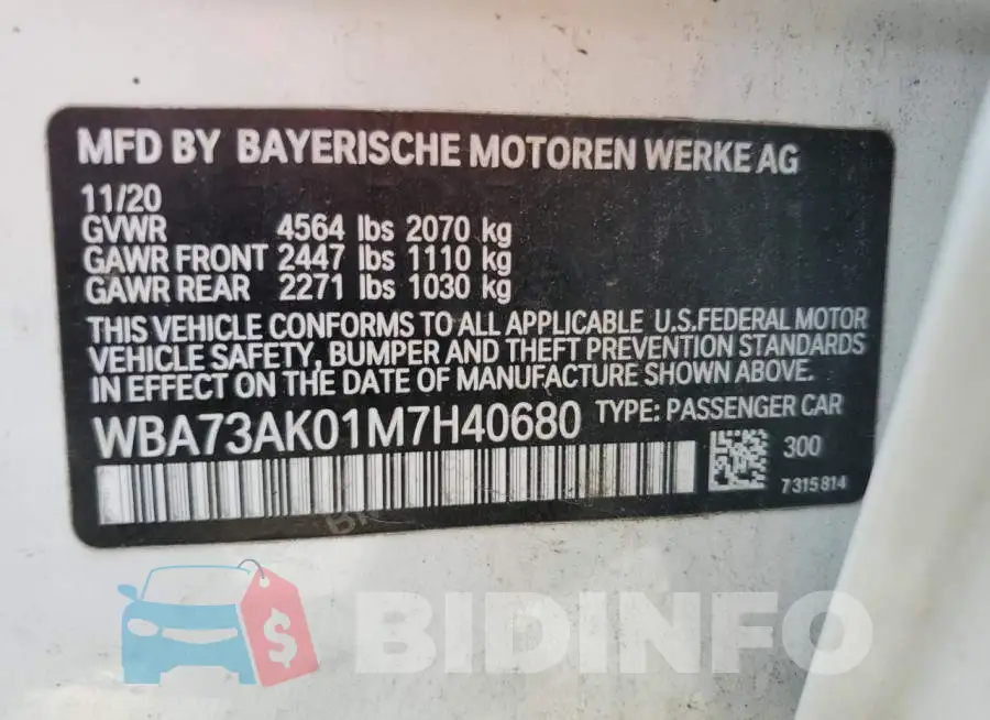 WBA73AK01M7H40680 Photo# 12