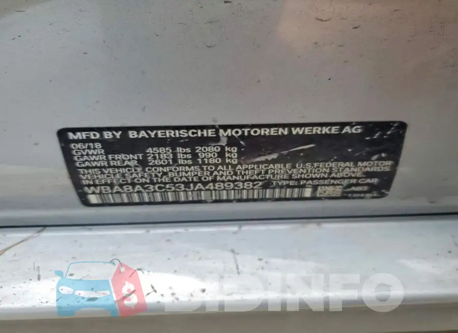 WBA8A3C53JA489382 Photo# 12