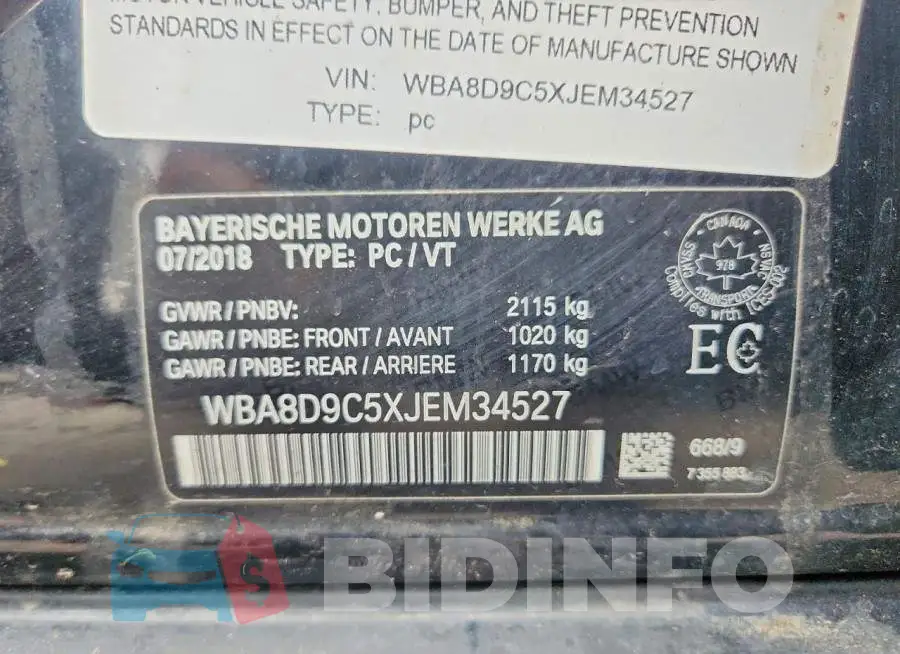 WBA8D9C5XJEM34527 Photo# 12