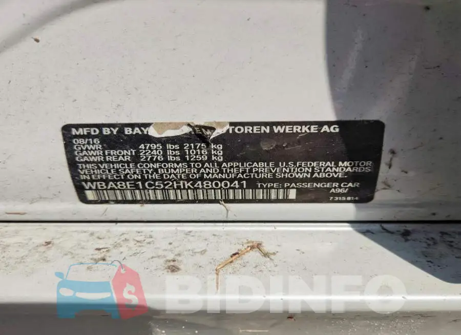 WBA8E1C52HK480041 Photo# 12
