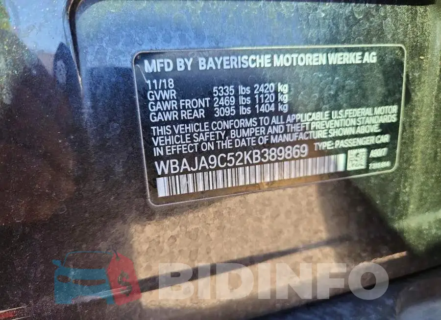 WBAJA9C52KB389869 Photo# 13