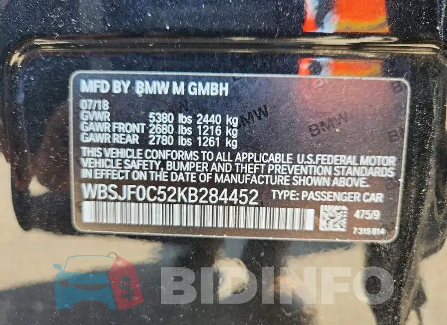 WBSJF0C52KB284452 Photo# 12