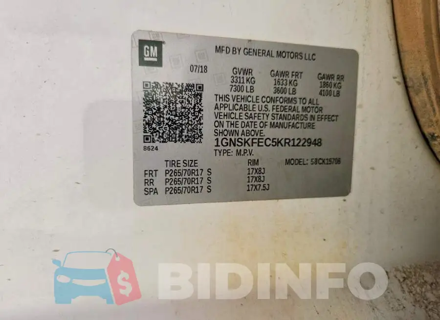1GNSKFEC5KR122948 Photo# 13