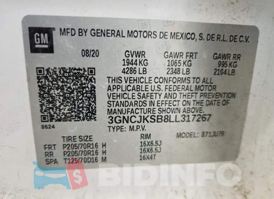 3GNCJKSB8LL317267 Photo# 13