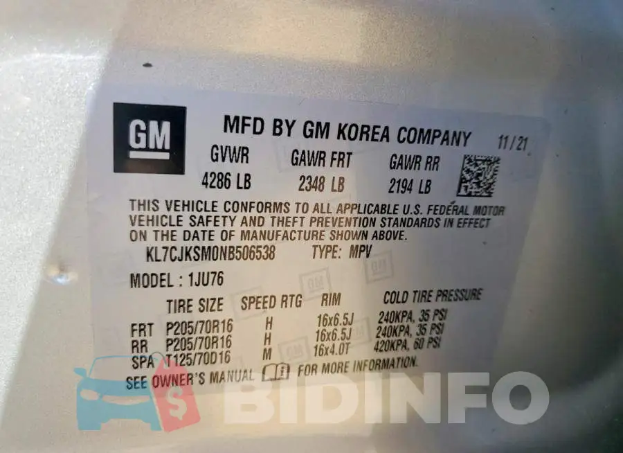 KL7CJKSM0NB506538 Photo# 12