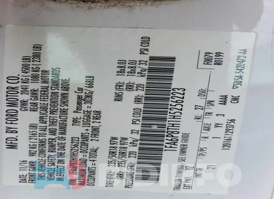 1FA6P8TH1H5256223 Photo# 12