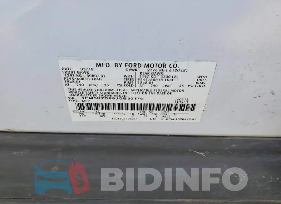 1FM5K7D89JGB30176 Photo# 13