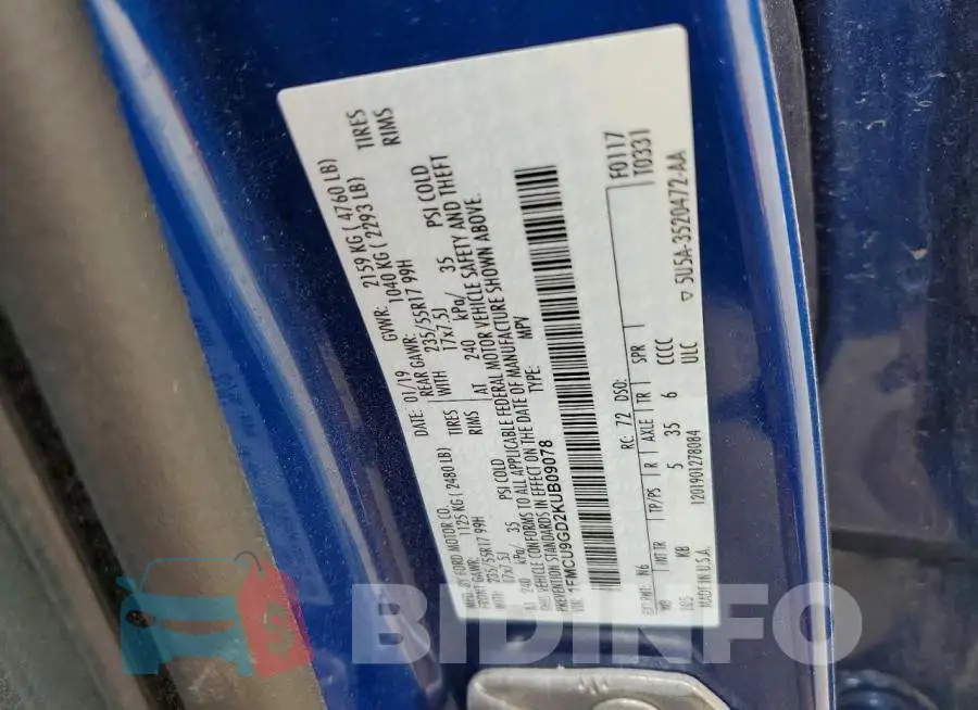 1FMCU9GD2KUB09078 Photo# 12
