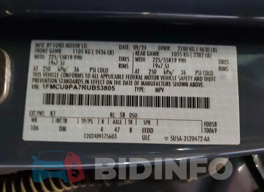 1FMCU9PA7RUB53805 Photo# 13
