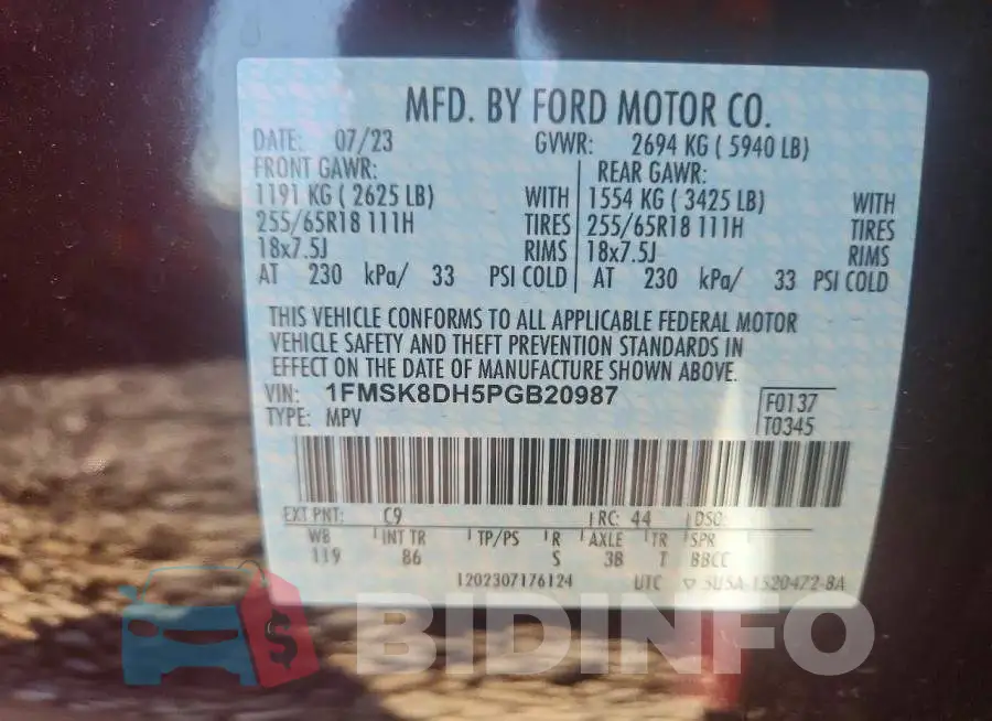 1FMSK8DH5PGB20987 Photo# 13