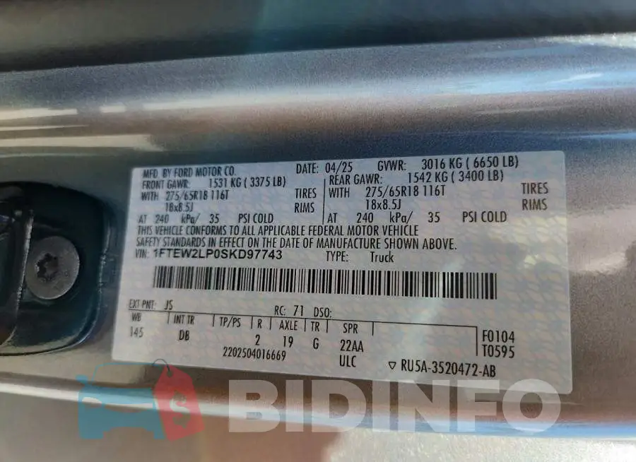 1FTEW2LP0SKD97743 Photo# 12