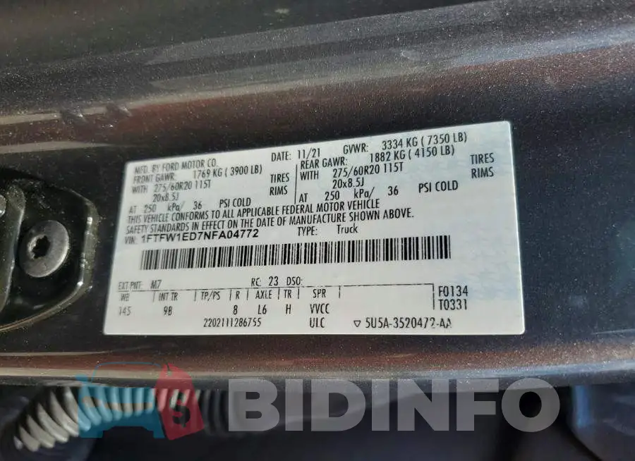 1FTFW1ED7NFA04772 Photo# 12