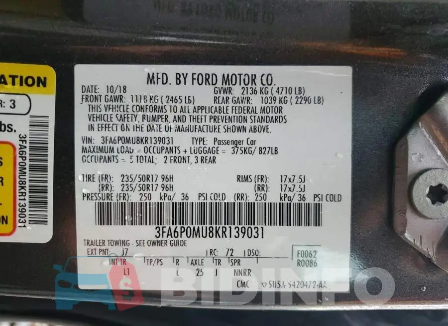 3FA6P0MU8KR139031 Photo# 12