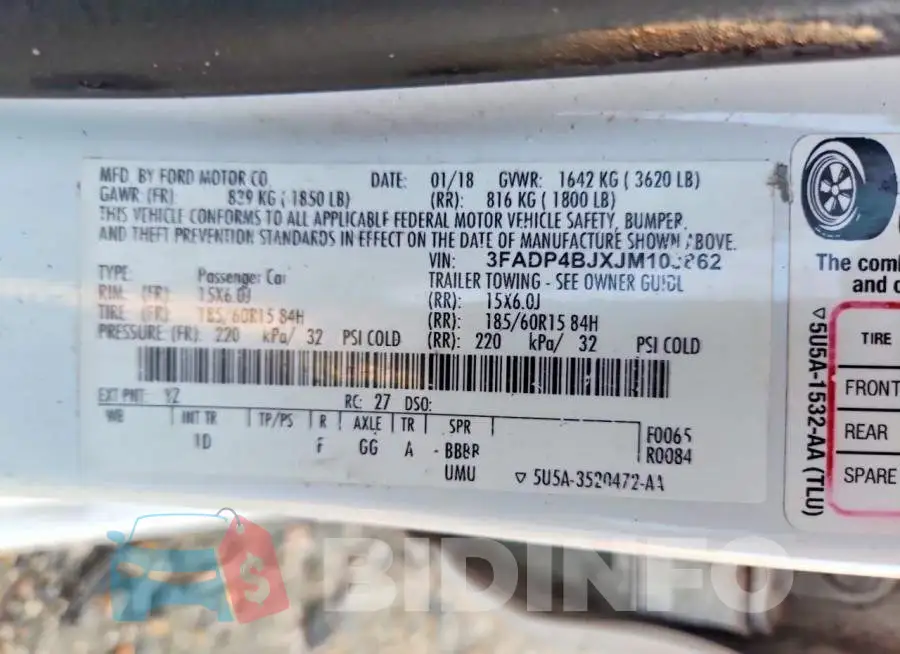 3FADP4BJXJM103862 Photo# 12