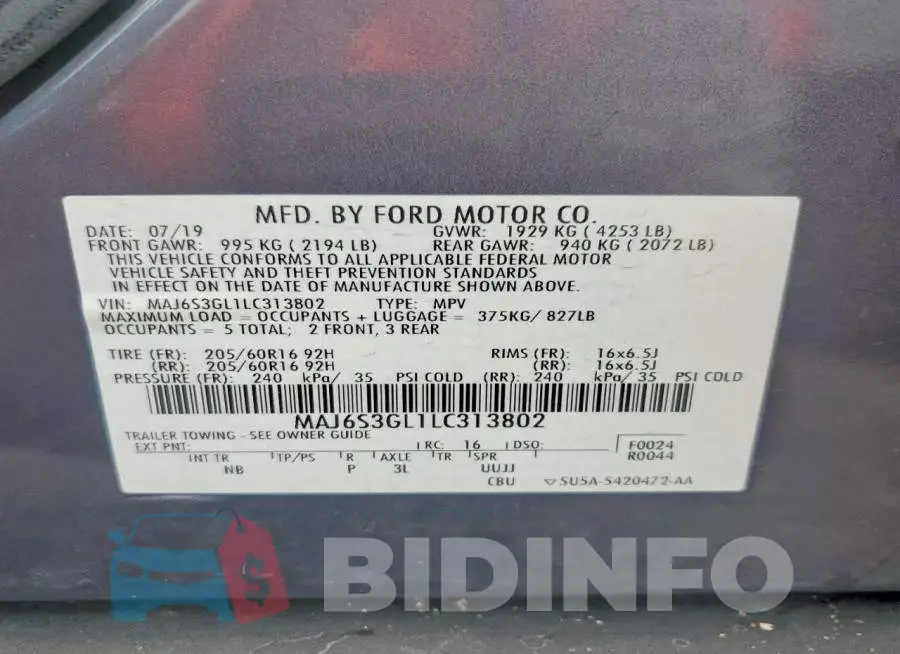 MAJ6S3GL1LC313802 Photo# 13