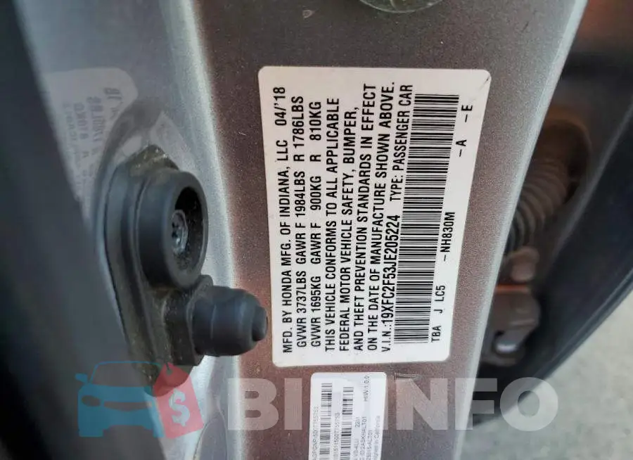 19XFC2F53JE205224 Photo# 13