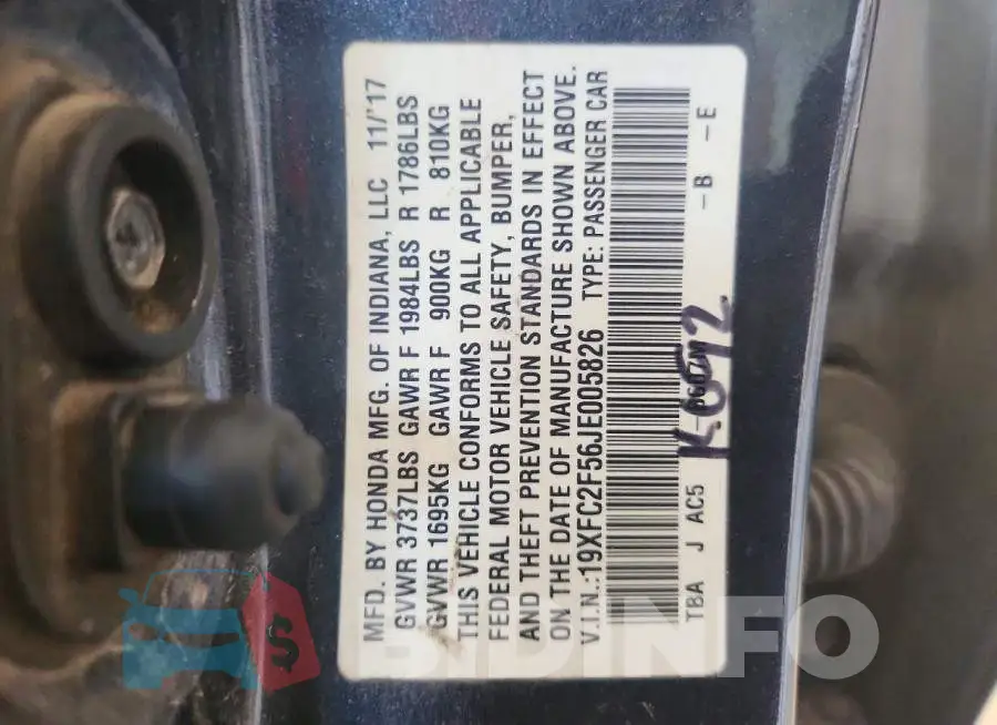 19XFC2F56JE005826 Photo# 12