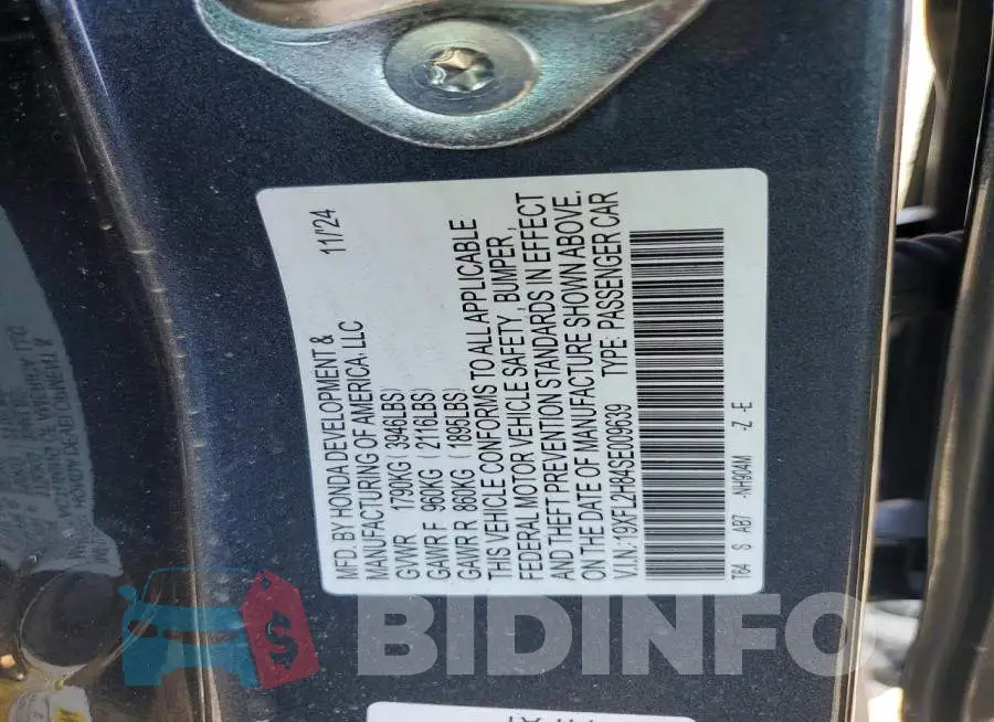 19XFL2H84SE009639 Photo# 12