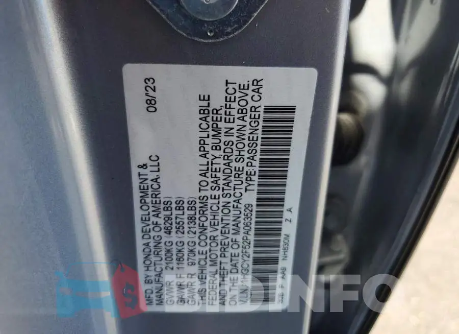 1HGCY2F52PA063529 Photo# 12
