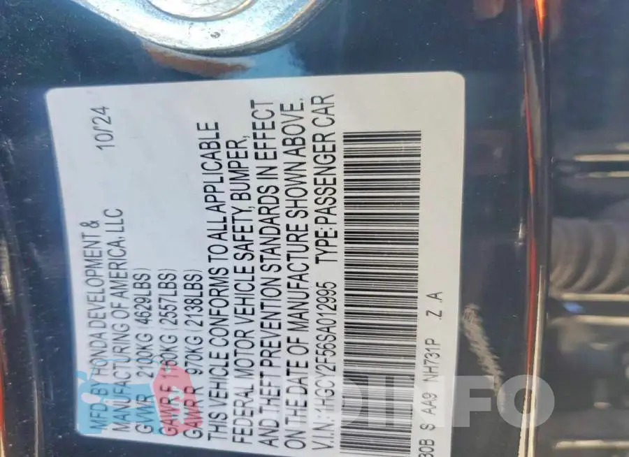 1HGCY2F56SA012995 Photo# 12