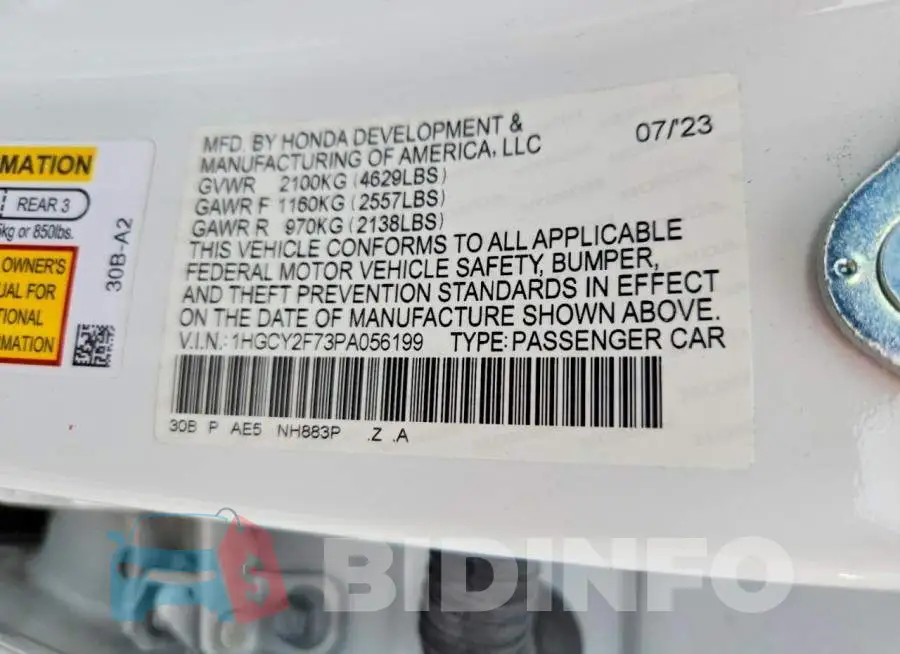 1HGCY2F73PA056199 Photo# 12