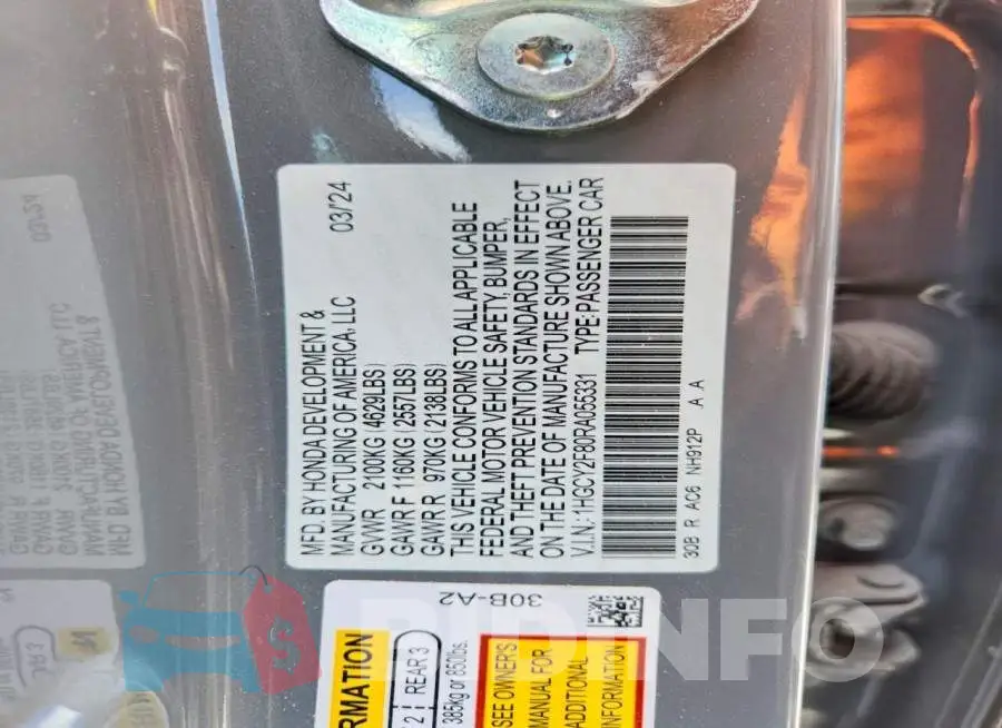 1HGCY2F80RA055331 Photo# 13