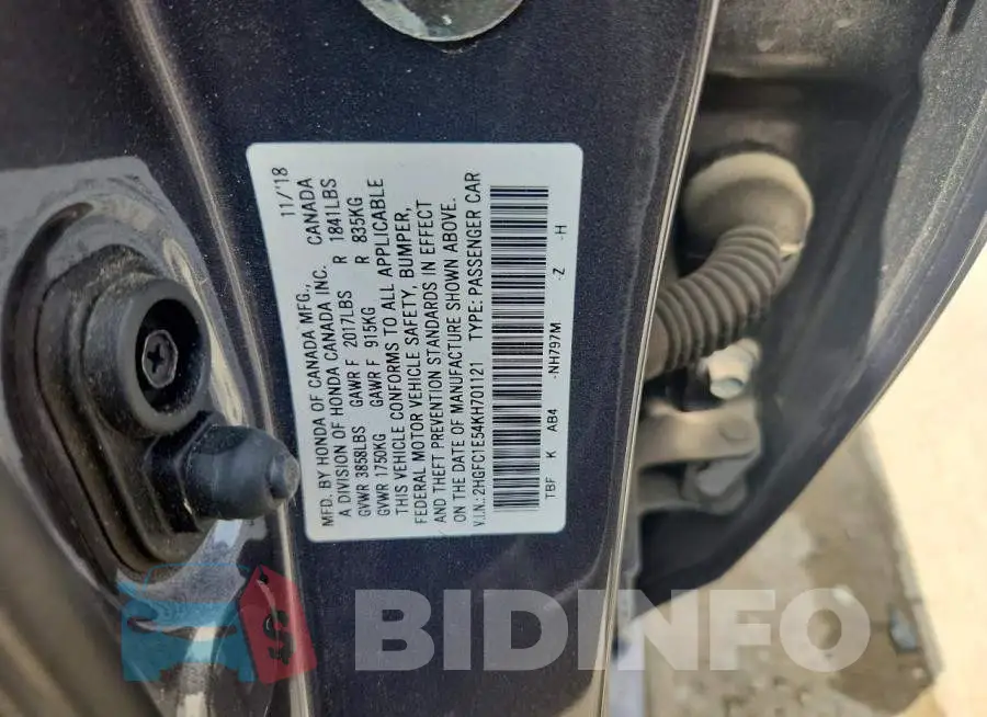 2HGFC1E54KH701121 Photo# 12