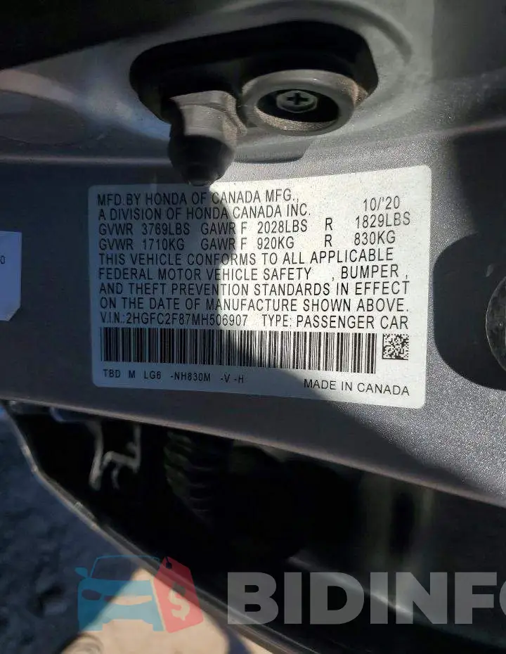 2HGFC2F87MH506907 Photo# 12